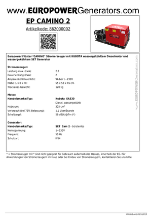 Groupes électrogènes à diesel Europower EP Camino 2