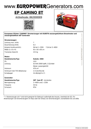 Groupes électrogènes à diesel Europower EP Camino 8 T