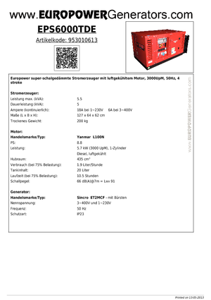 Groupes électrogènes à diesel Europower EPS6000TDE (S)