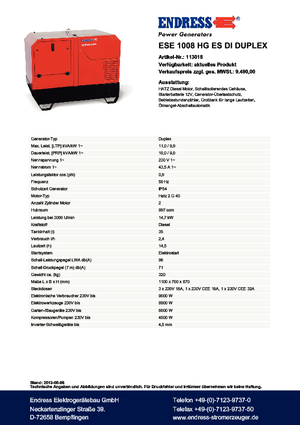 Groupes électrogènes à diesel Endress ESE 1008 HG ES Duplex Silent