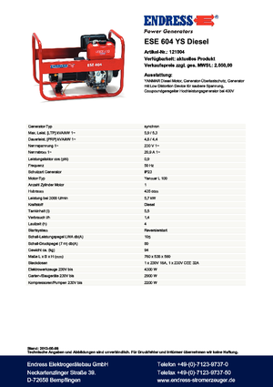 Groupes électrogènes à diesel Endress ESE 604 YS DI
