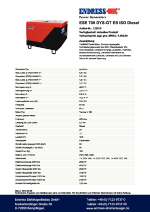 Groupes électrogènes à diesel Endress ESE 706 DYS-GT ES ISO DI