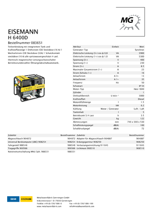 Groupes électrogènes à diesel Eisemann H 6400 D