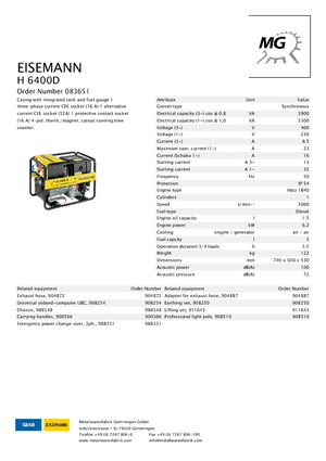 Groupes électrogènes à diesel Eisemann H 6400 D