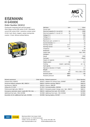 Groupes électrogènes à diesel Eisemann H 6400 DE