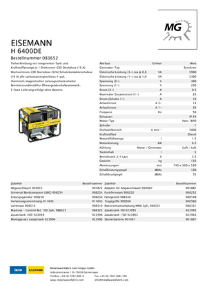 Groupes électrogènes à diesel Eisemann H 6400 DE