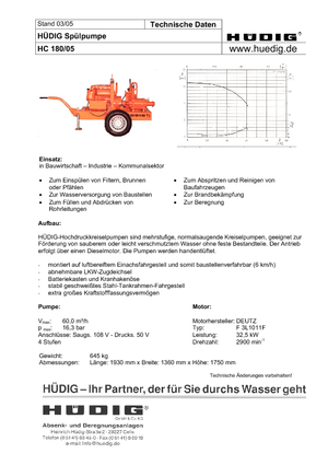 Pompes  de rinçage moteur diesel Hüdig HC 180/05