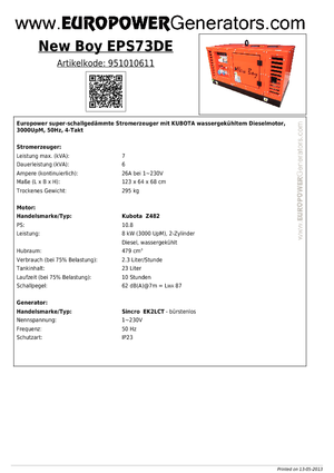 Groupes électrogènes à diesel Europower New Boy EPS73DE (S)