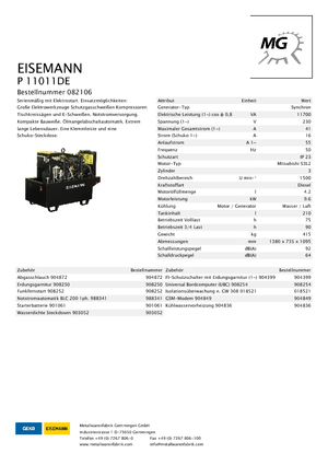 Groupes électrogènes à diesel Eisemann P 11011 DE