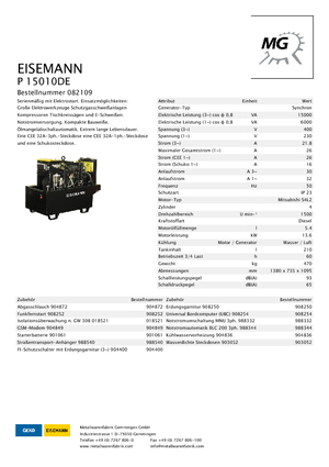 Groupes électrogènes à diesel Eisemann P 15010 DE