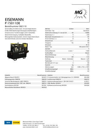 Groupes électrogènes à diesel Eisemann P 15011 DE
