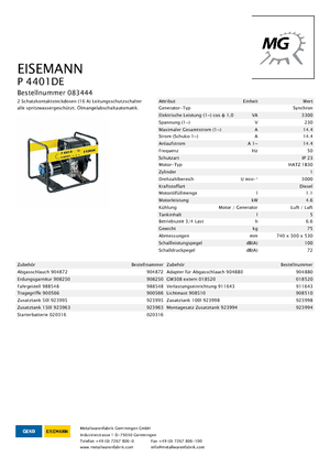 Groupes électrogènes à diesel Eisemann P 4401 DE