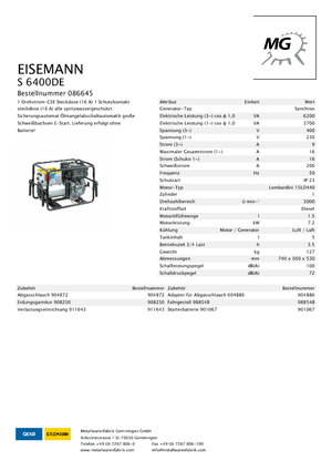 Groupes électrogènes à diesel Eisemann S 6400 DE