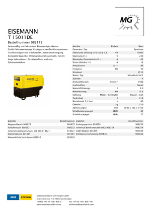 Groupes électrogènes à diesel Eisemann T 15011 DE