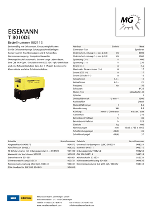 Groupes électrogènes à diesel Eisemann T 8010 DE