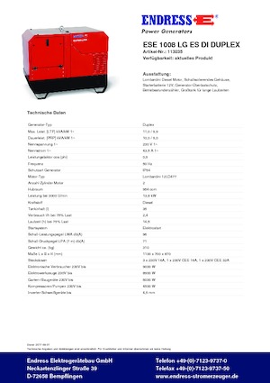 Groupes électrogènes à diesel Endress ESE 1008 LG ES DI DUPLEX