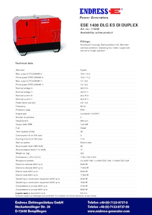 Groupes électrogènes à diesel Endress ESE 1008 LG ES DI DUPLEX