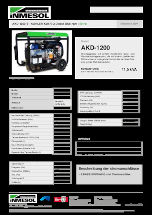 Groupes électrogènes à diesel INMESOL AKD-1200-E