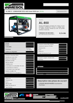 Groupes électrogènes à diesel INMESOL AL 850-E
