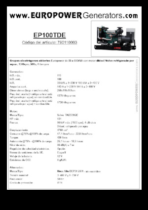 Groupes électrogènes à diesel Europower EP100TDE (MA)