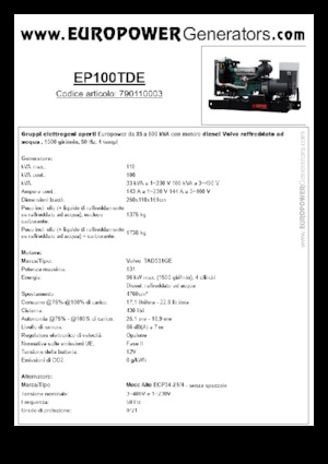 Groupes électrogènes à diesel Europower EP100TDE (MA)