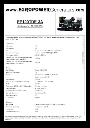 Groupes électrogènes à diesel Europower EP100TDE-3A (LS)