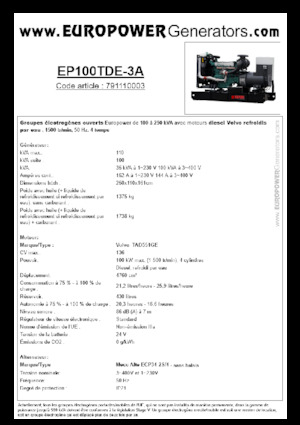 Groupes électrogènes à diesel Europower EP100TDE-3A (MA)