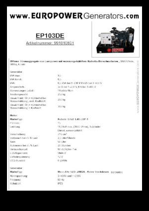 Groupes électrogènes à diesel Europower EP103DE (MA)