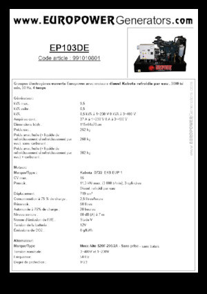 Groupes électrogènes à diesel Europower EP103DE (MA)