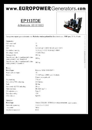 Groupes électrogènes à diesel Europower EP113TDE (S)