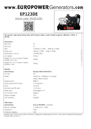 Groupes électrogènes à diesel Europower EP123DE (S)