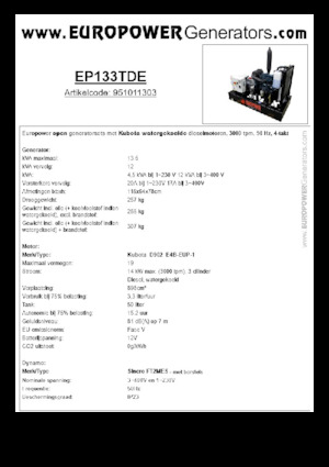 Groupes électrogènes à diesel Europower EP133TDE (S)