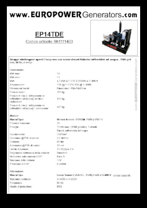Groupes électrogènes à diesel Europower EP14TDE (LS)