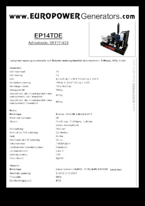 Groupes électrogènes à diesel Europower EP14TDE (LS)