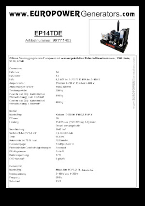 Groupes électrogènes à diesel Europower EP14TDE (MA)