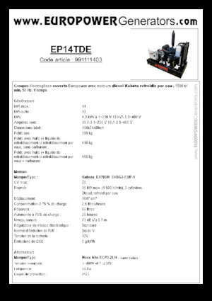 Groupes électrogènes à diesel Europower EP14TDE (MA)