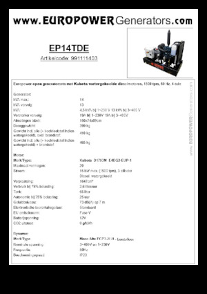 Groupes électrogènes à diesel Europower EP14TDE (MA)