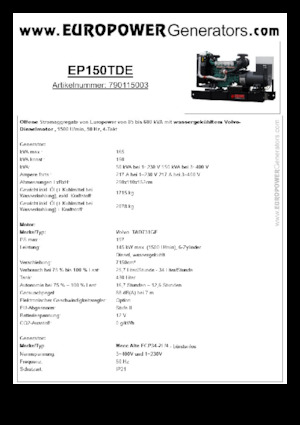 Groupes électrogènes à diesel Europower EP150TDE (MA)