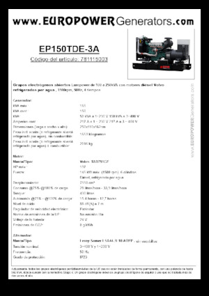 Groupes électrogènes à diesel Europower EP150TDE-3A (LS)