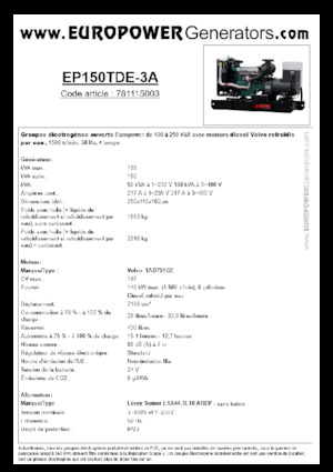 Groupes électrogènes à diesel Europower EP150TDE-3A (LS)