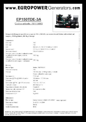 Groupes électrogènes à diesel Europower EP150TDE-3A (LS)