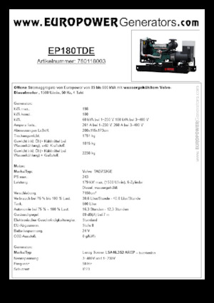 Groupes électrogènes à diesel Europower EP180TDE (LS)