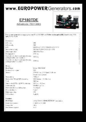 Groupes électrogènes à diesel Europower EP180TDE (LS)