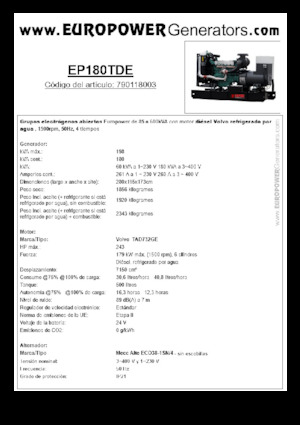 Groupes électrogènes à diesel Europower EP180TDE (MA)