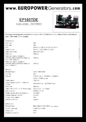 Groupes électrogènes à diesel Europower EP180TDE (MA)