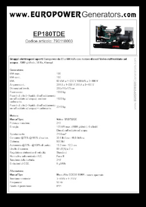 Groupes électrogènes à diesel Europower EP180TDE (MA)