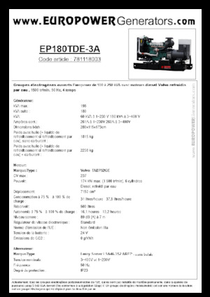 Groupes électrogènes à diesel Europower EP180TDE-3A (LS)