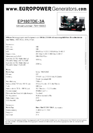 Groupes électrogènes à diesel Europower EP180TDE-3A (MA)