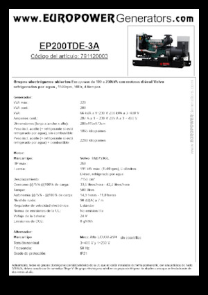Groupes électrogènes à diesel Europower EP200TDE-3A (MA)