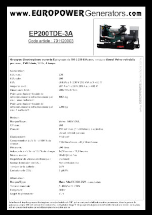 Groupes électrogènes à diesel Europower EP200TDE-3A (MA)